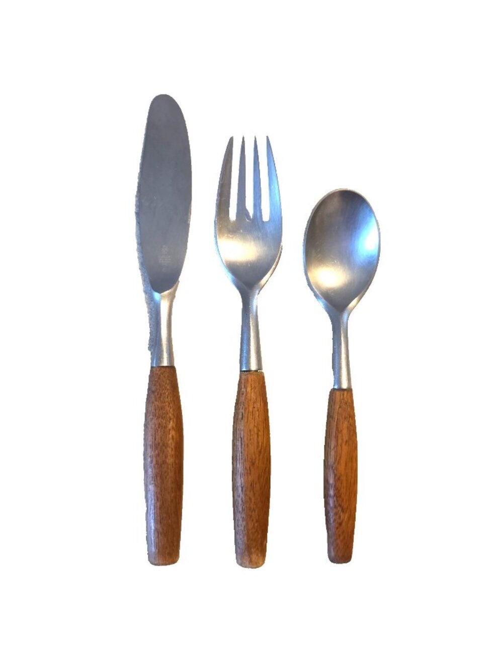 Vintage DANSK 3 Pc Fjord Teak Wood Stainless Flatware Set Germany MCM 70s